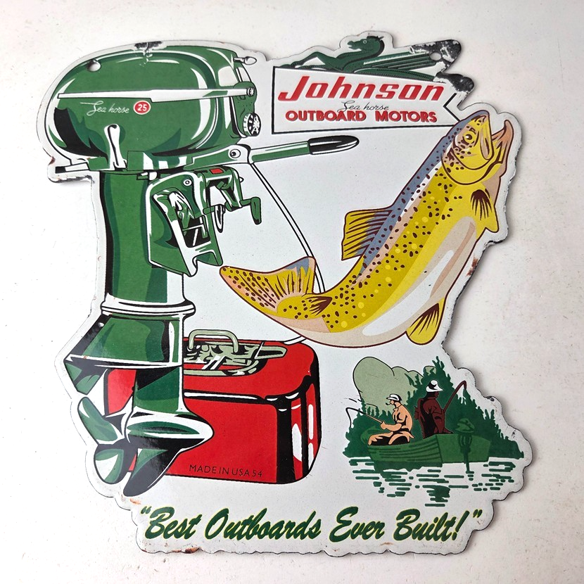 Vintage Johnson Sign - Gas Boat Engines Outboards Porcelain Pump Sign - Image 15