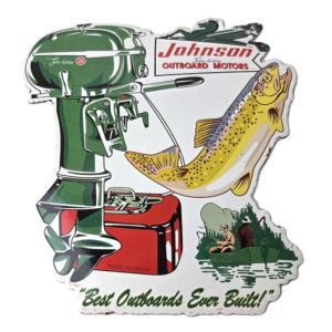 Vintage Johnson Sign - Gas Boat Engines Outboards Porcelain Pump Sign