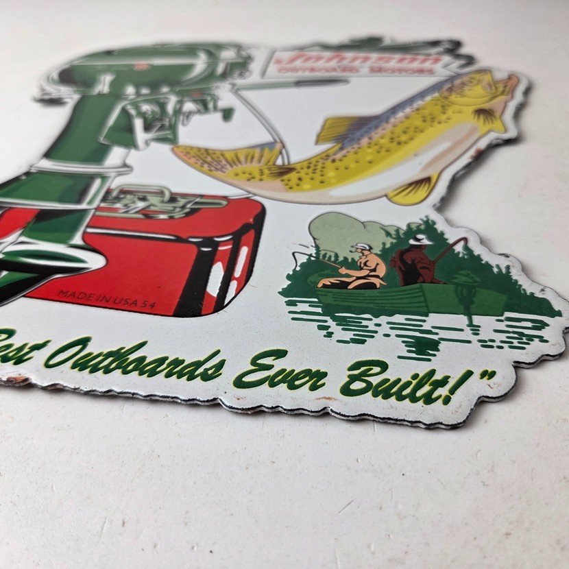 Vintage Johnson Sign - Gas Boat Engines Outboards Porcelain Pump Sign - Image 10