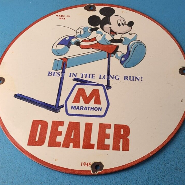 Vintage Marathon Gasoline Sign Porcelain Disney Mickey Station Pump Sign