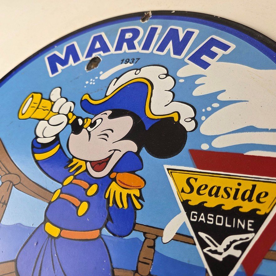 Vintage Marine Gasoline Sign - Mickey Mouse Porcelain Seaside Gas Oil Pump Sign - Image 12