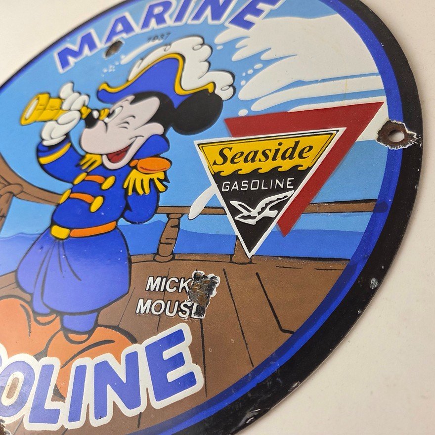 Vintage Marine Gasoline Sign - Mickey Mouse Porcelain Seaside Gas Oil Pump Sign - Image 13