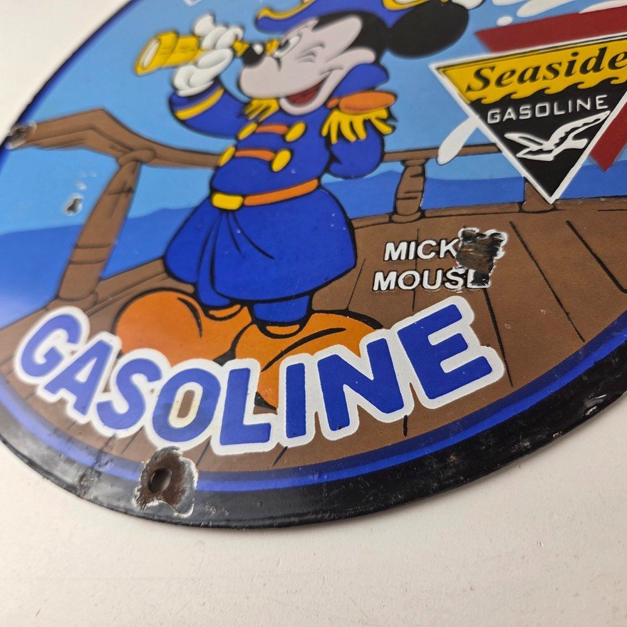 Vintage Marine Gasoline Sign - Mickey Mouse Porcelain Seaside Gas Oil Pump Sign - Image 14