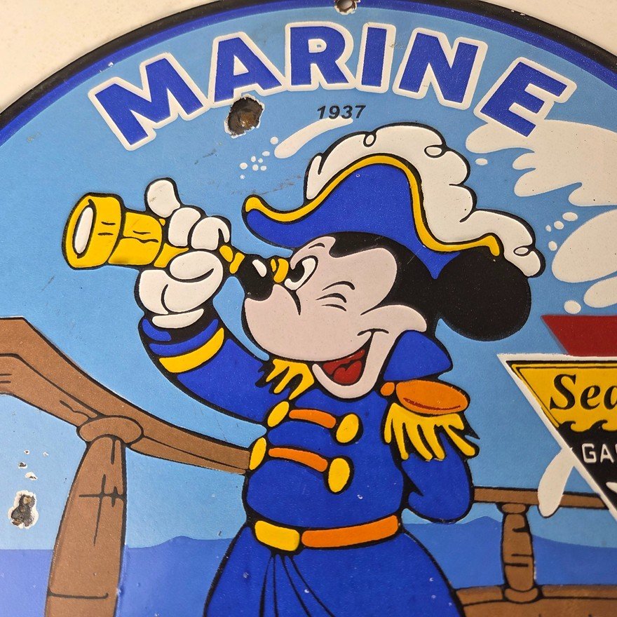 Vintage Marine Gasoline Sign - Mickey Mouse Porcelain Seaside Gas Oil Pump Sign - Image 3