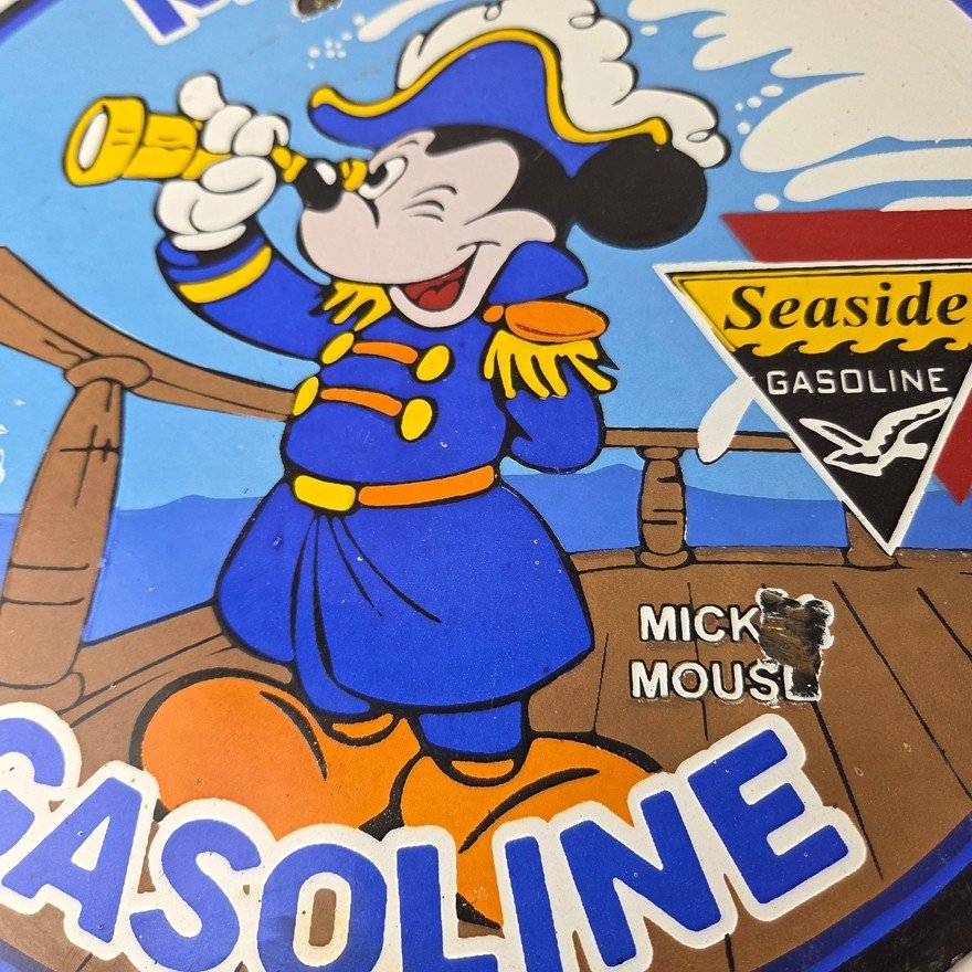 Vintage Marine Gasoline Sign - Mickey Mouse Porcelain Seaside Gas Oil Pump Sign - Image 4