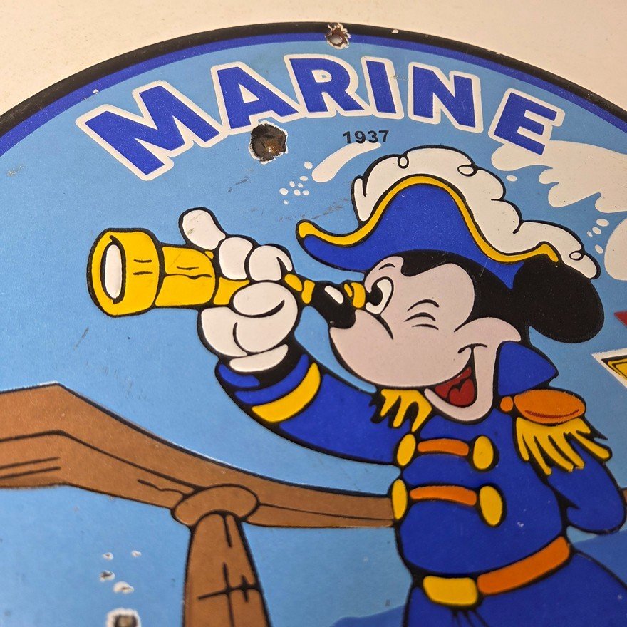 Vintage Marine Gasoline Sign - Mickey Mouse Porcelain Seaside Gas Oil Pump Sign - Image 5