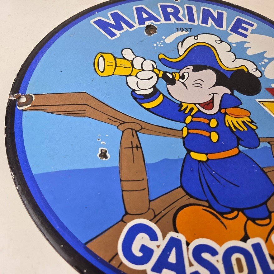 Vintage Marine Gasoline Sign - Mickey Mouse Porcelain Seaside Gas Oil Pump Sign - Image 6
