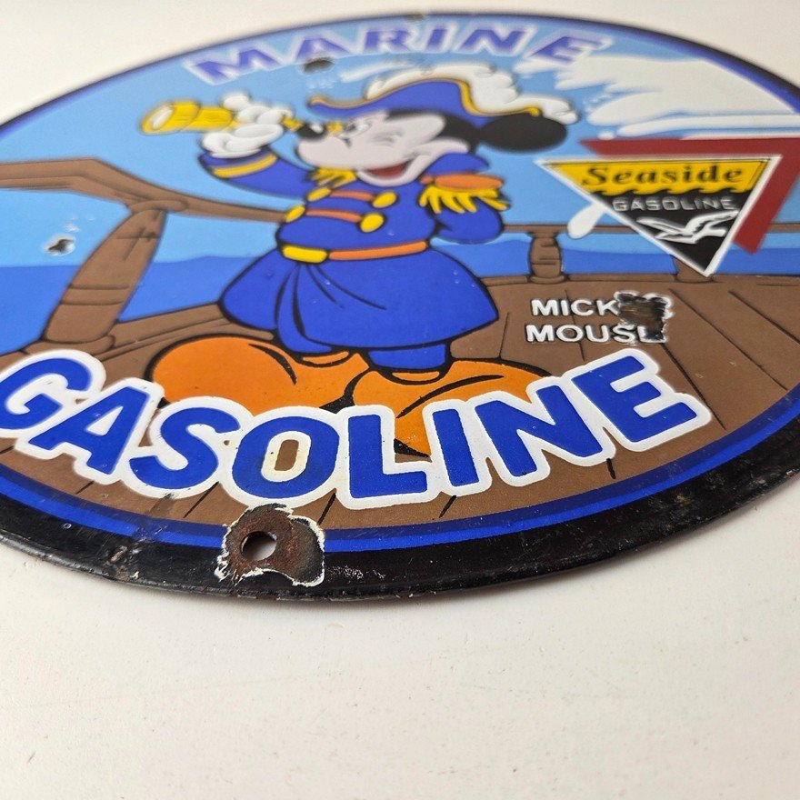 Vintage Marine Gasoline Sign - Mickey Mouse Porcelain Seaside Gas Oil Pump Sign - Image 10