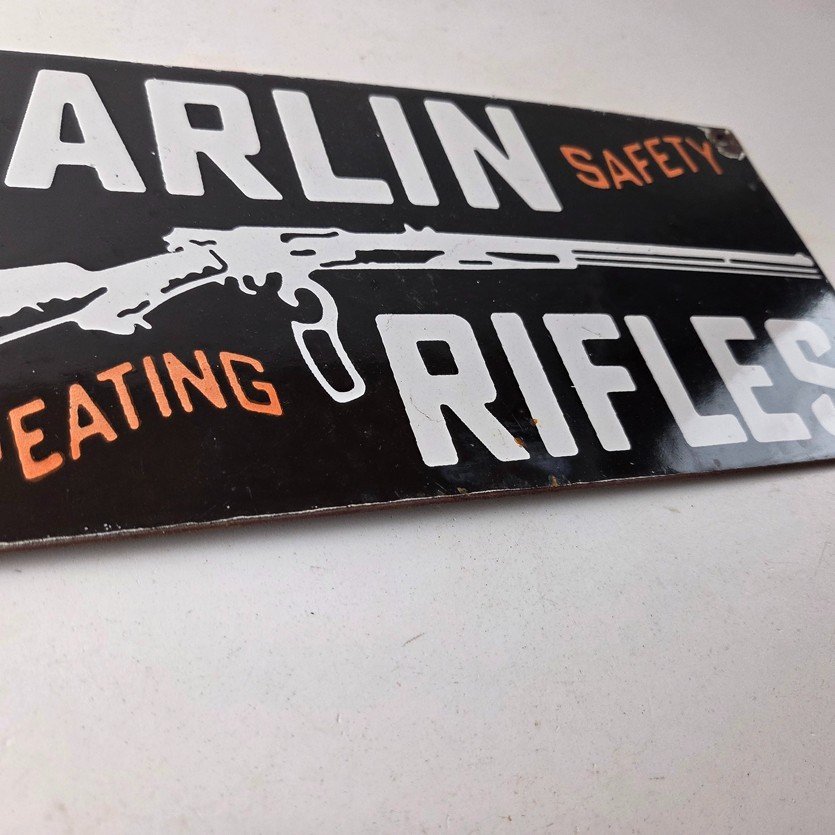 Vintage Marlin Rifles Sign - Dealer Firearm Advertising Gas Porcelain Sign - Image 11