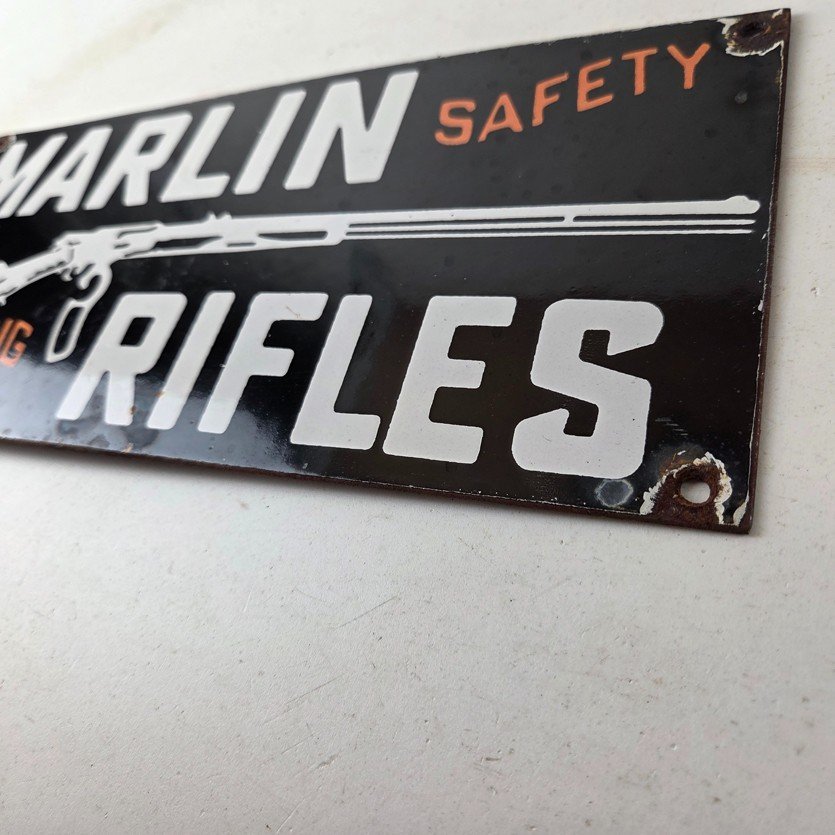 Vintage Marlin Rifles Sign - Dealer Firearm Advertising Gas Porcelain Sign - Image 13