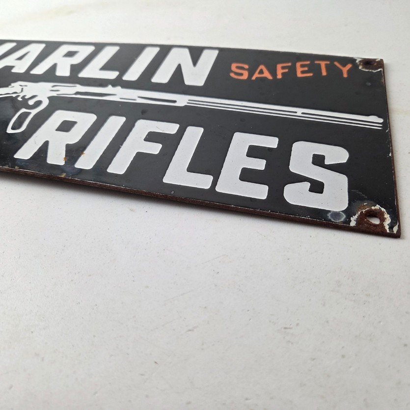 Vintage Marlin Rifles Sign - Dealer Firearm Advertising Gas Porcelain Sign - Image 10