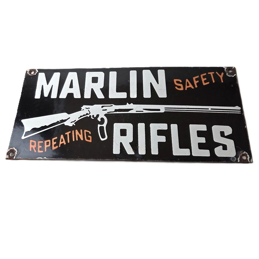Vintage Marlin Rifles Sign - Dealer Firearm Advertising Gas Porcelain Sign