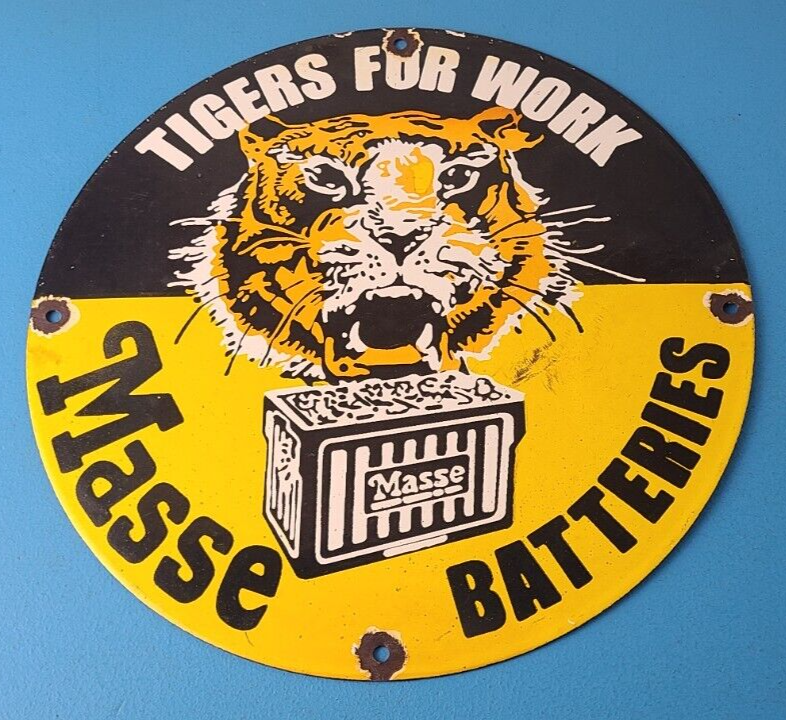 Vintage Masse Batteries Sign - Porcelain Auto Shop Garage Mechanic Gas Pump Sign
