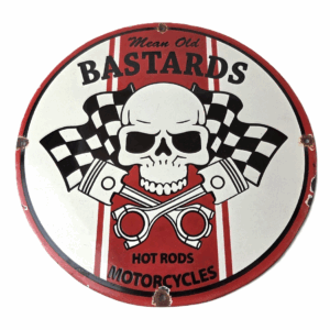 Vintage Mean Old Bastards Sign - Hot Rod Rat Fink Motorcycles Porcelain Ad Sign