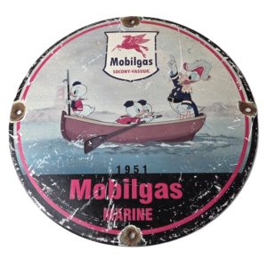 Vintage Mobil Gasoline Sign - Marine Socony Gas Pump Plate Porcelain Sign