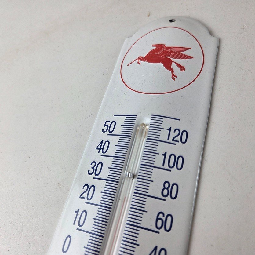 Vintage Mobil Safety Sign - Gas Service Pump Ad Sign on Porcelain Thermometer - Image 12