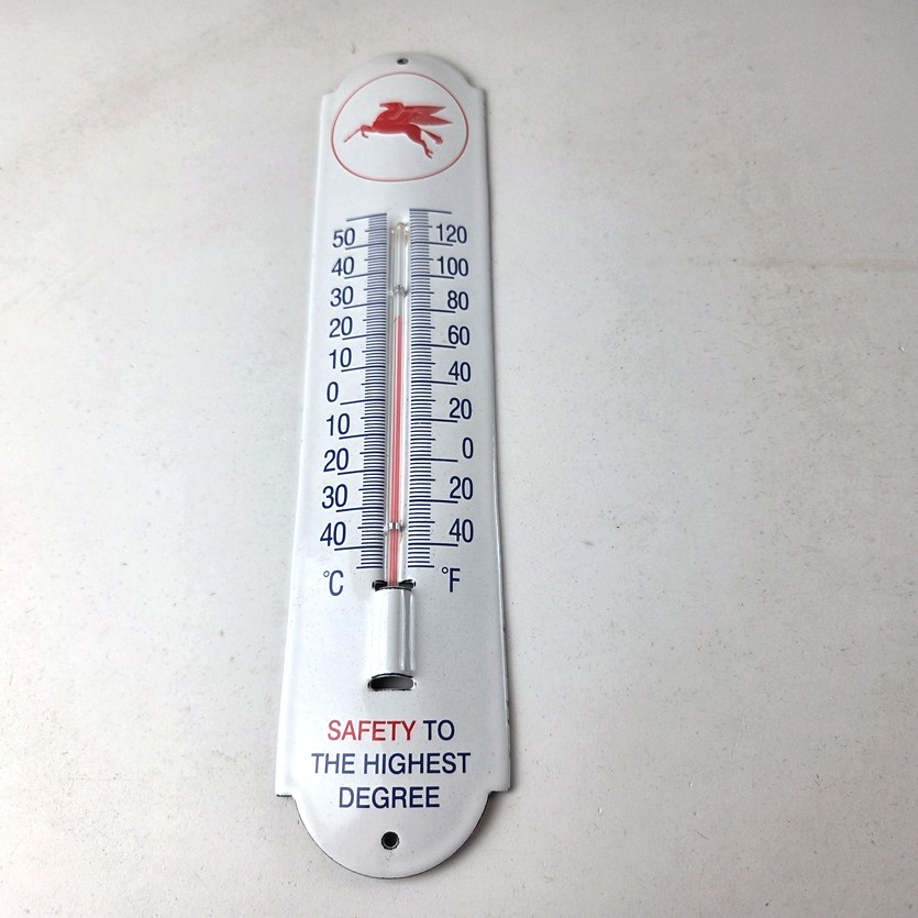 Vintage Mobil Safety Sign - Gas Service Pump Ad Sign on Porcelain Thermometer - Image 15