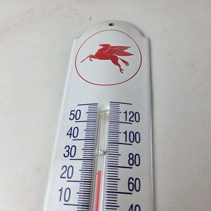 Vintage Mobil Safety Sign - Gas Service Pump Ad Sign on Porcelain Thermometer - Image 3