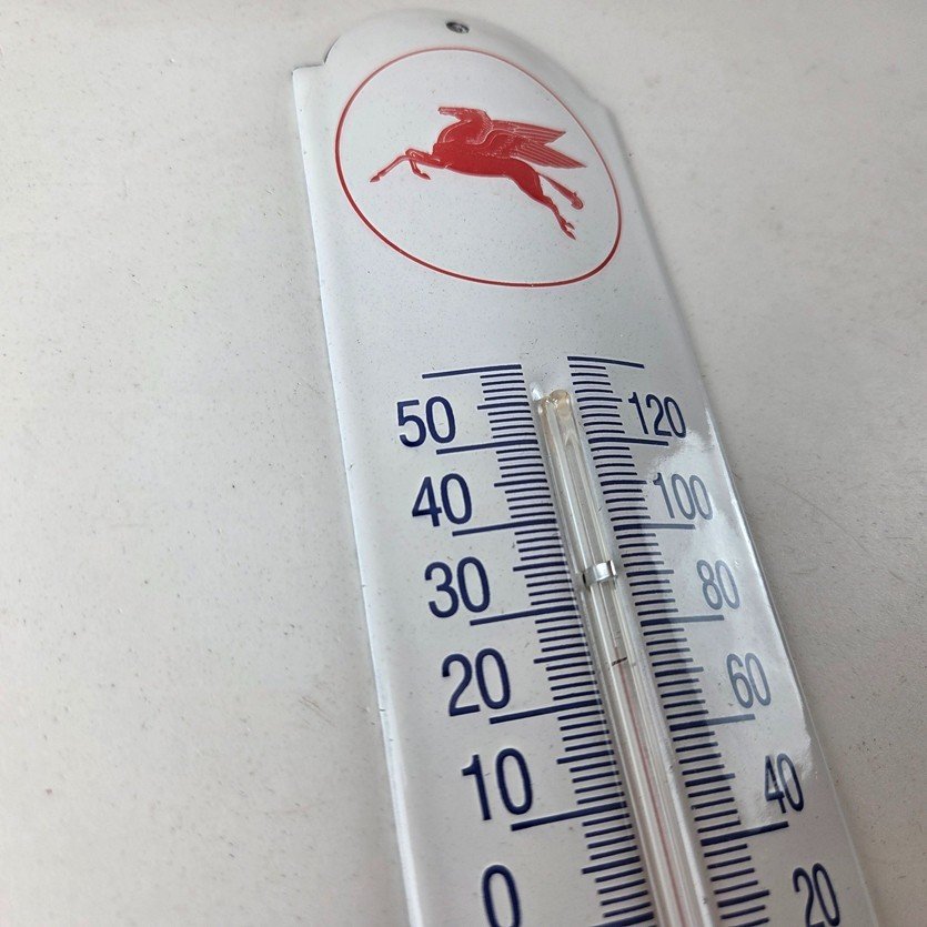Vintage Mobil Safety Sign - Gas Service Pump Ad Sign on Porcelain Thermometer - Image 5