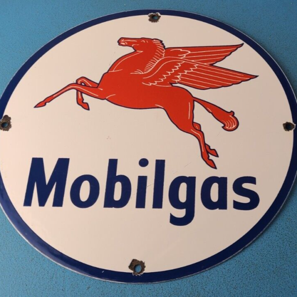 Vintage Mobil Sign Pegasus Mobilgas Gas Motor Oil Pump Service Porcelain Sign