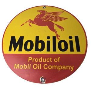 Vintage Mobiloil Porcelain Sign - Pegasus Mobil Oil Company Sign