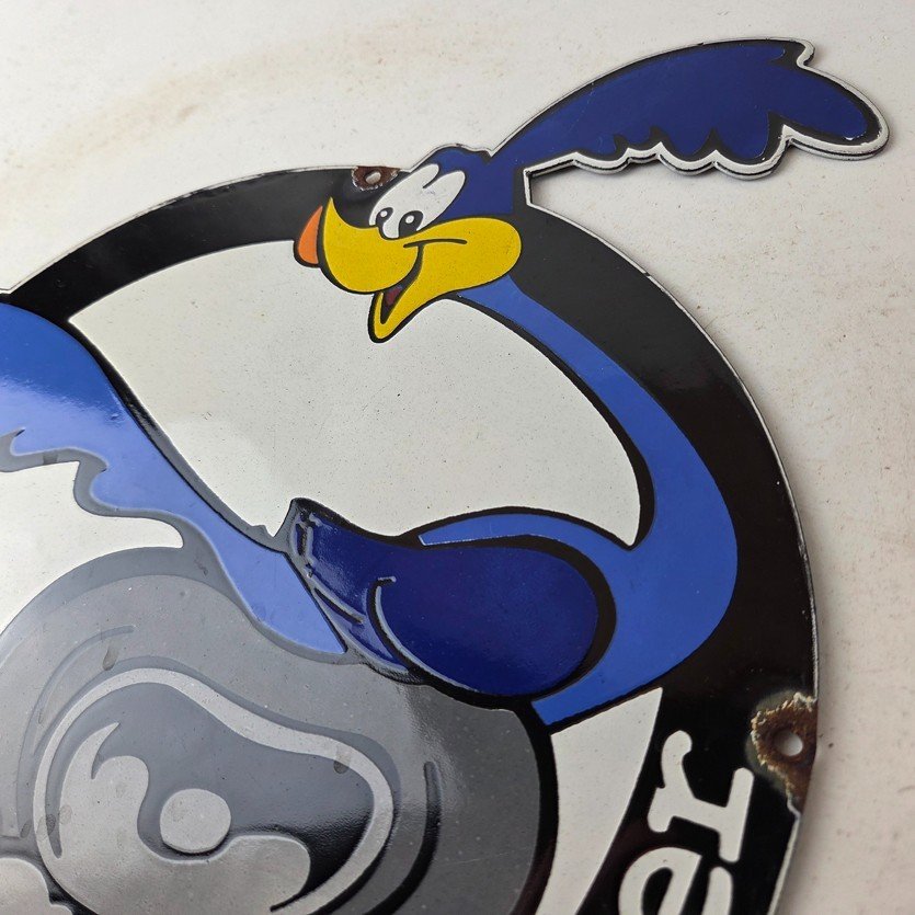 Vintage Mopar Plymouth Porcelain Sign - Road Runner Auto Shop Gas Pump Sign - Image 12