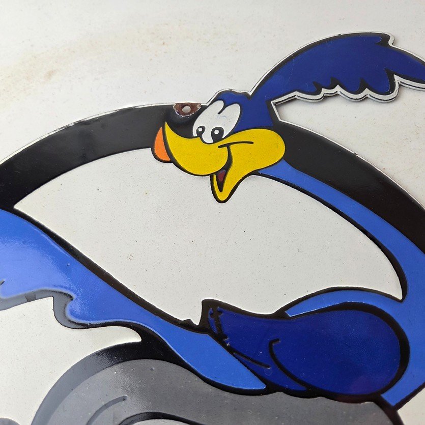 Vintage Mopar Plymouth Porcelain Sign - Road Runner Auto Shop Gas Pump Sign - Image 3