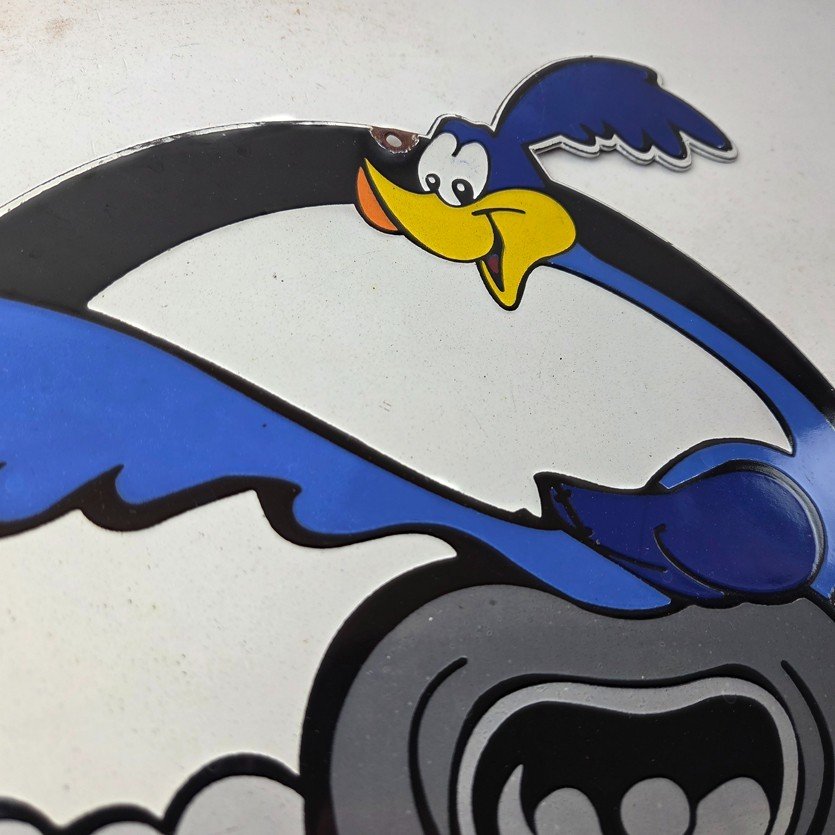 Vintage Mopar Plymouth Porcelain Sign - Road Runner Auto Shop Gas Pump Sign - Image 5