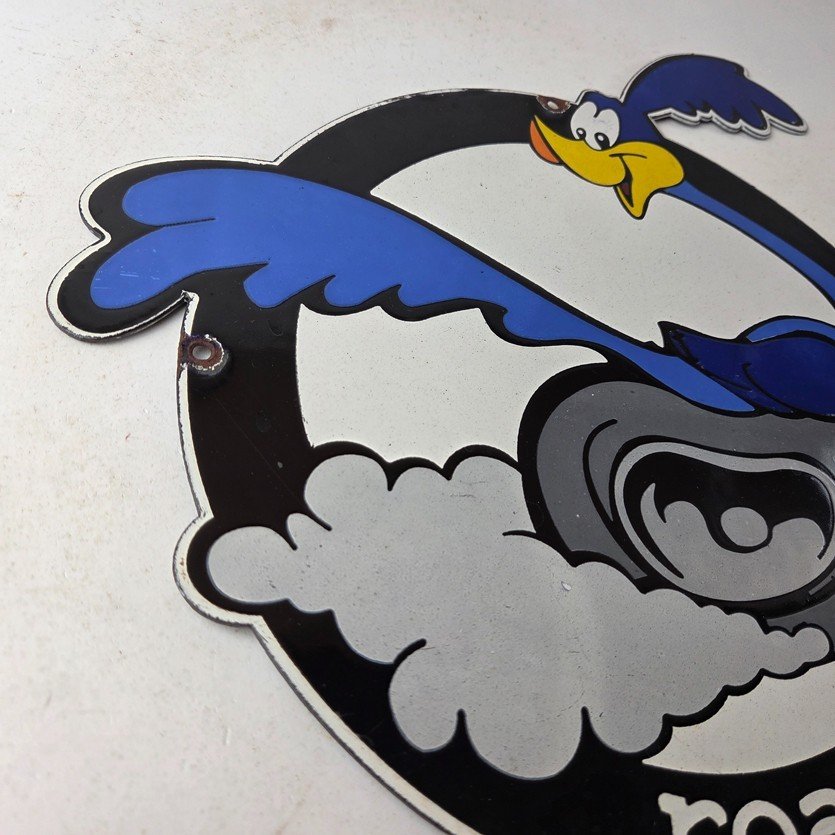 Vintage Mopar Plymouth Porcelain Sign - Road Runner Auto Shop Gas Pump Sign - Image 6