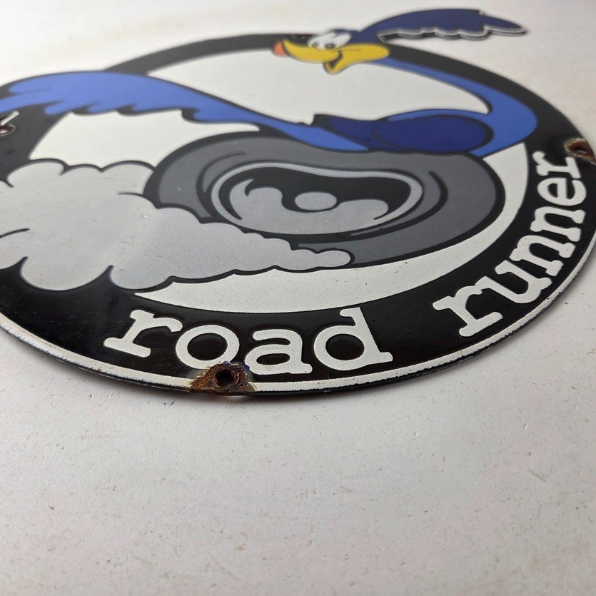 Vintage Mopar Plymouth Porcelain Sign - Road Runner Auto Shop Gas Pump Sign - Image 10