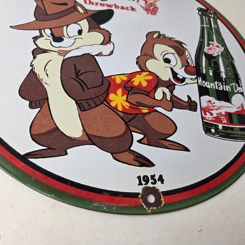 Vintage Mountain Dew Porcelain - Gas Pump Plate Soda Bottles Chip and Dale Sign - Image 11