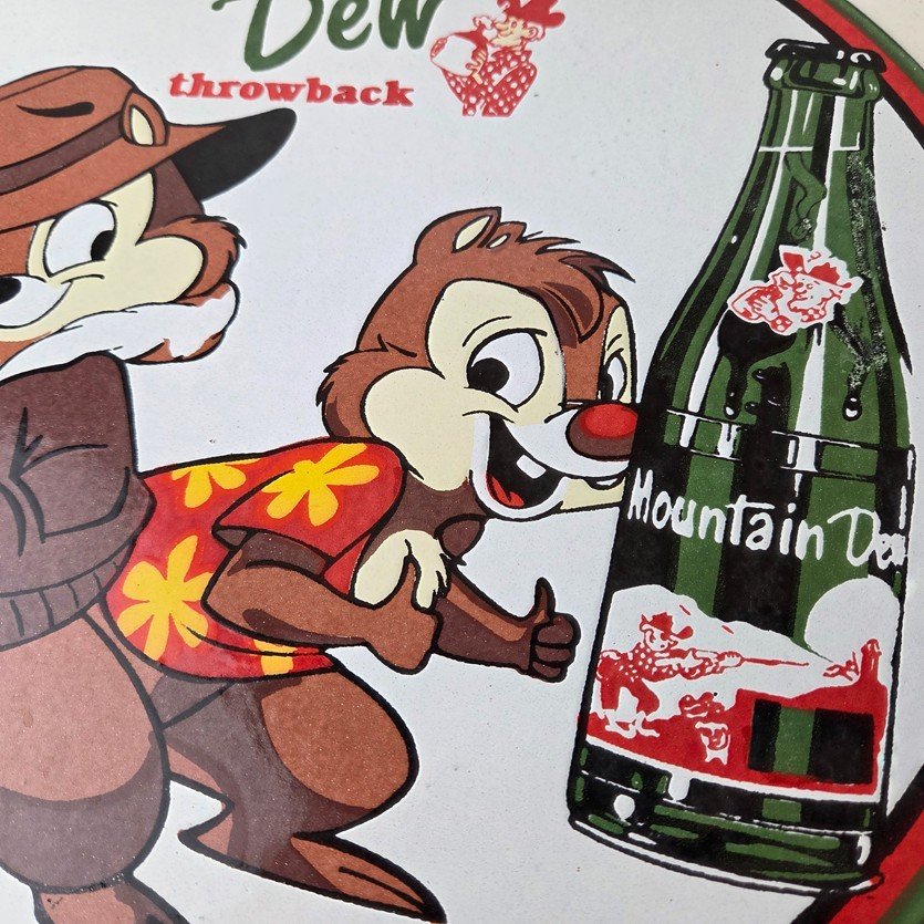 Vintage Mountain Dew Porcelain - Gas Pump Plate Soda Bottles Chip and Dale Sign - Image 3