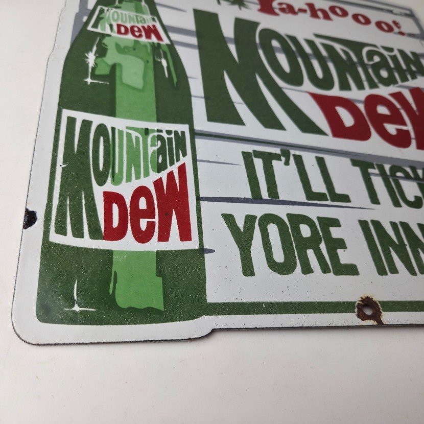 Vintage Mountain Dew Porcelain - Hillbilly Gas Pump Soda Bottles Soda Sign - Image 11
