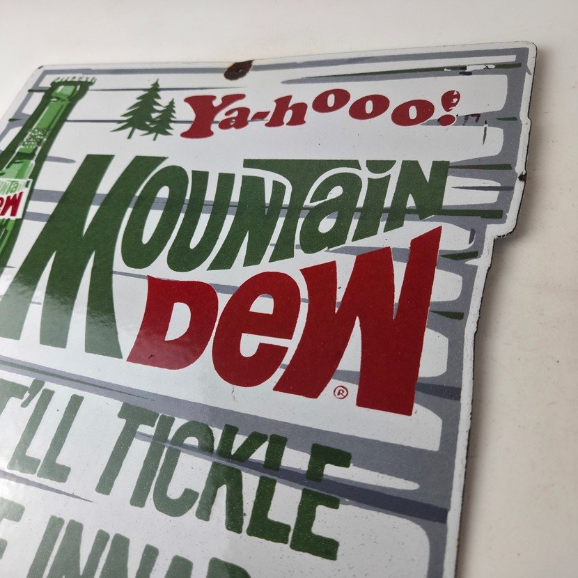 Vintage Mountain Dew Porcelain - Hillbilly Gas Pump Soda Bottles Soda Sign - Image 12
