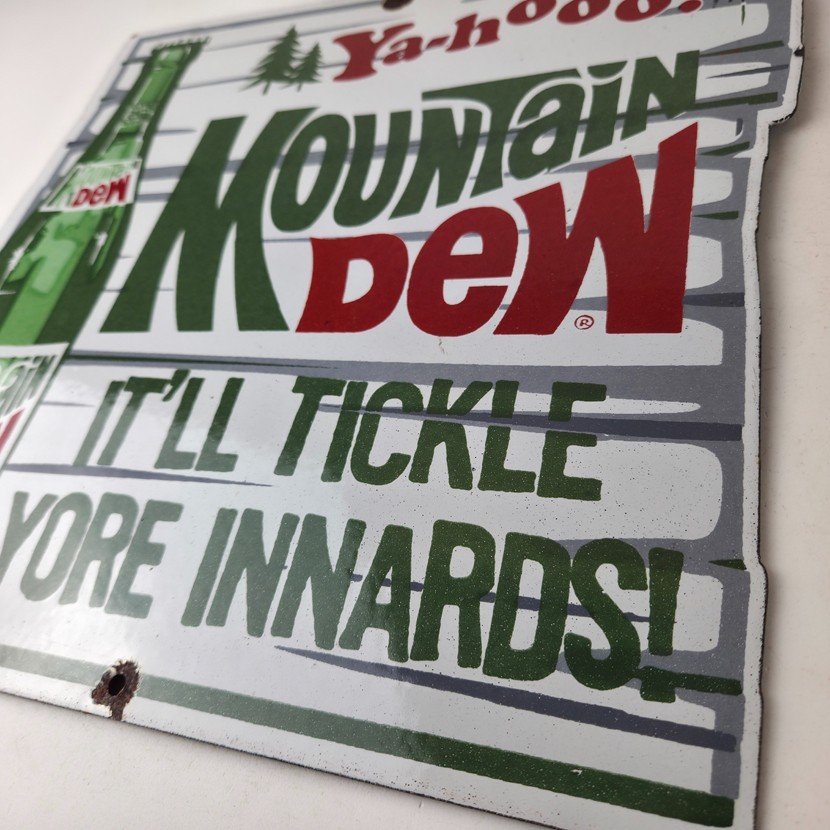 Vintage Mountain Dew Porcelain - Hillbilly Gas Pump Soda Bottles Soda Sign - Image 13