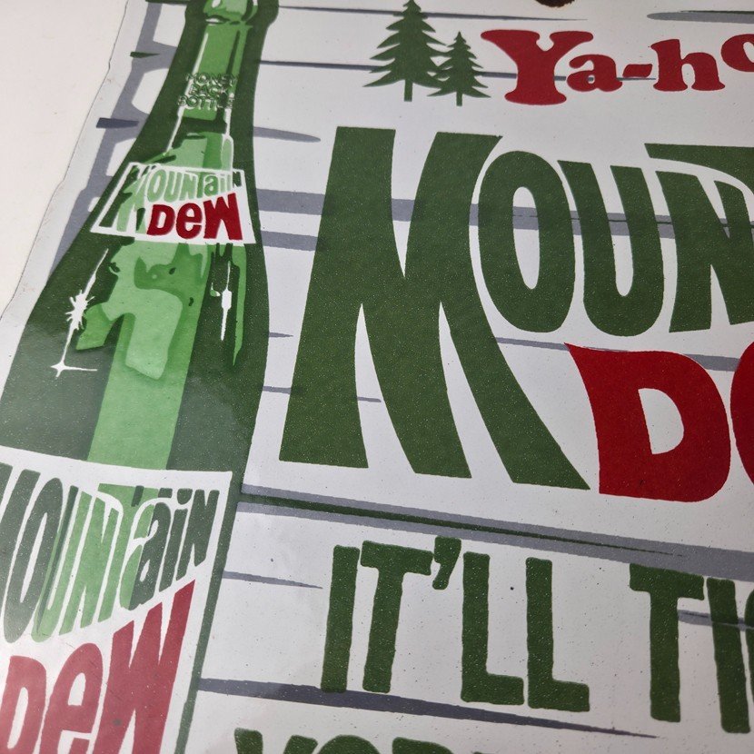 Vintage Mountain Dew Porcelain - Hillbilly Gas Pump Soda Bottles Soda Sign - Image 3
