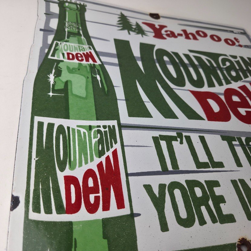 Vintage Mountain Dew Porcelain - Hillbilly Gas Pump Soda Bottles Soda Sign - Image 6
