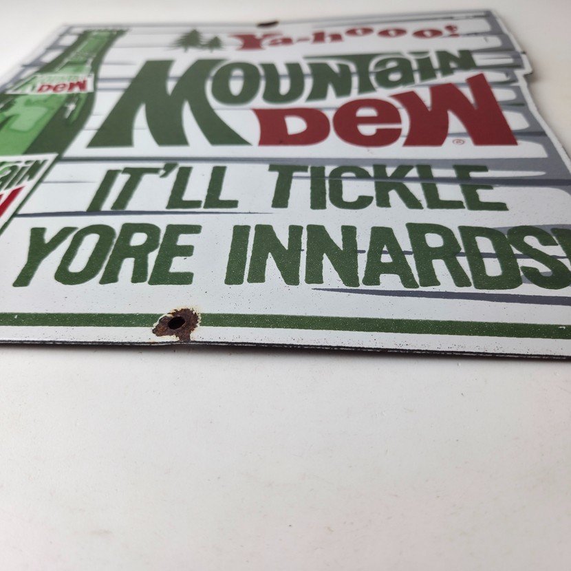 Vintage Mountain Dew Porcelain - Hillbilly Gas Pump Soda Bottles Soda Sign - Image 10