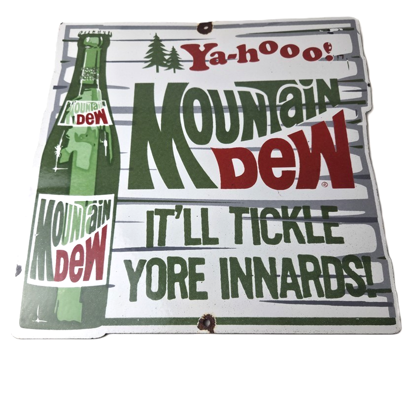 Vintage Mountain Dew Porcelain - Hillbilly Gas Pump Soda Bottles Soda Sign