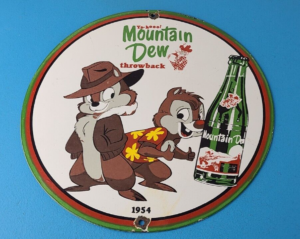 Vintage Mountain Dew Porcelain Sign Gas Pump Chip Dale Ranger Soda Bottle Sign 305872117382