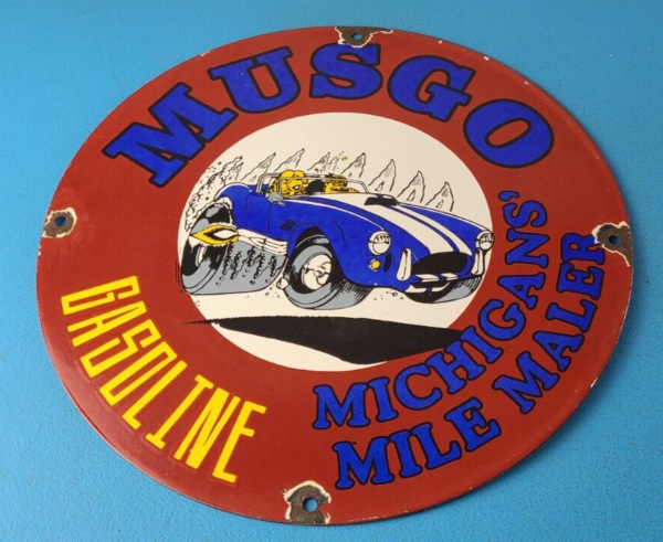 Vintage Musgo Gasoline Sign Gas Oil Pump Service Station Porcelain Sign 305697715172