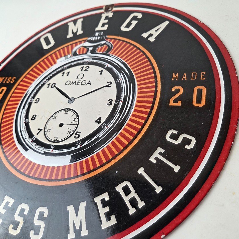 Vintage Omega Watches Sign - Matchless Merits Store Display Gas Porcelain Sign - Image 13