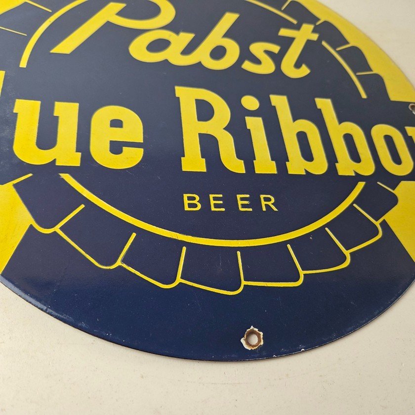 Vintage Pabst Blue Ribbon Sign - Alcohol Beer Brewing Gas Pump Porcelain Sign - Image 11