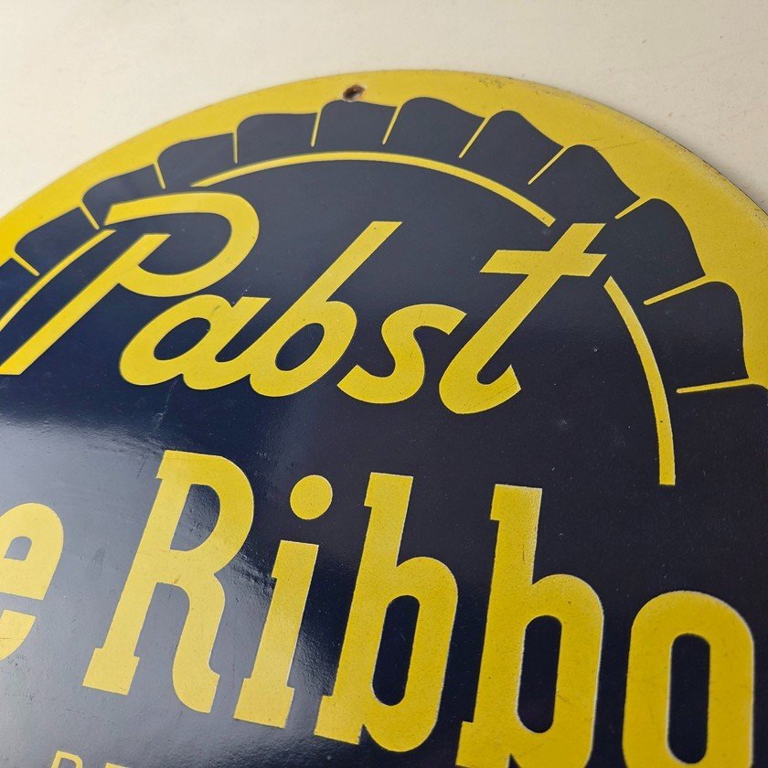 Vintage Pabst Blue Ribbon Sign - Alcohol Beer Brewing Gas Pump Porcelain Sign - Image 12