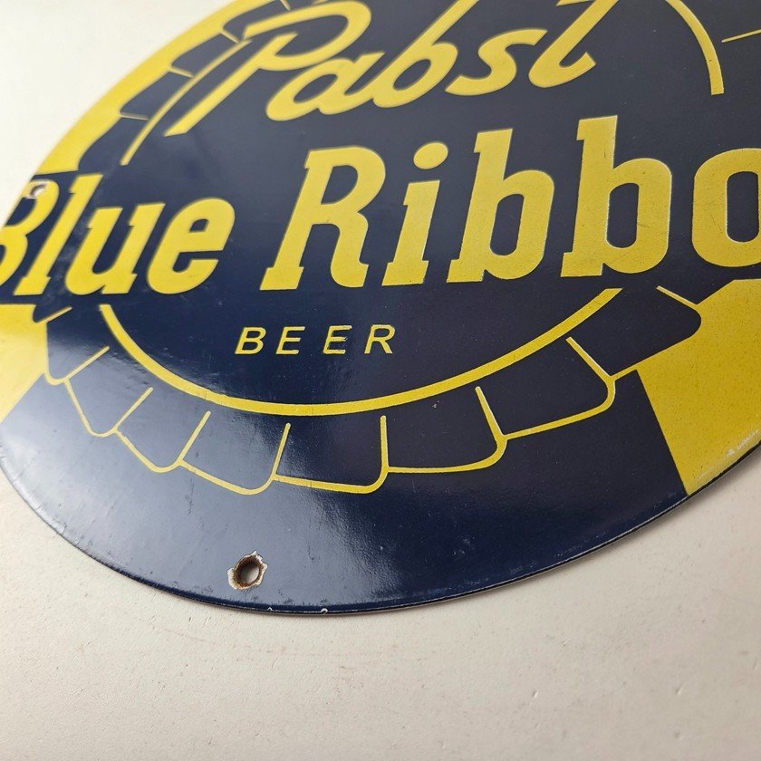 Vintage Pabst Blue Ribbon Sign - Alcohol Beer Brewing Gas Pump Porcelain Sign - Image 14