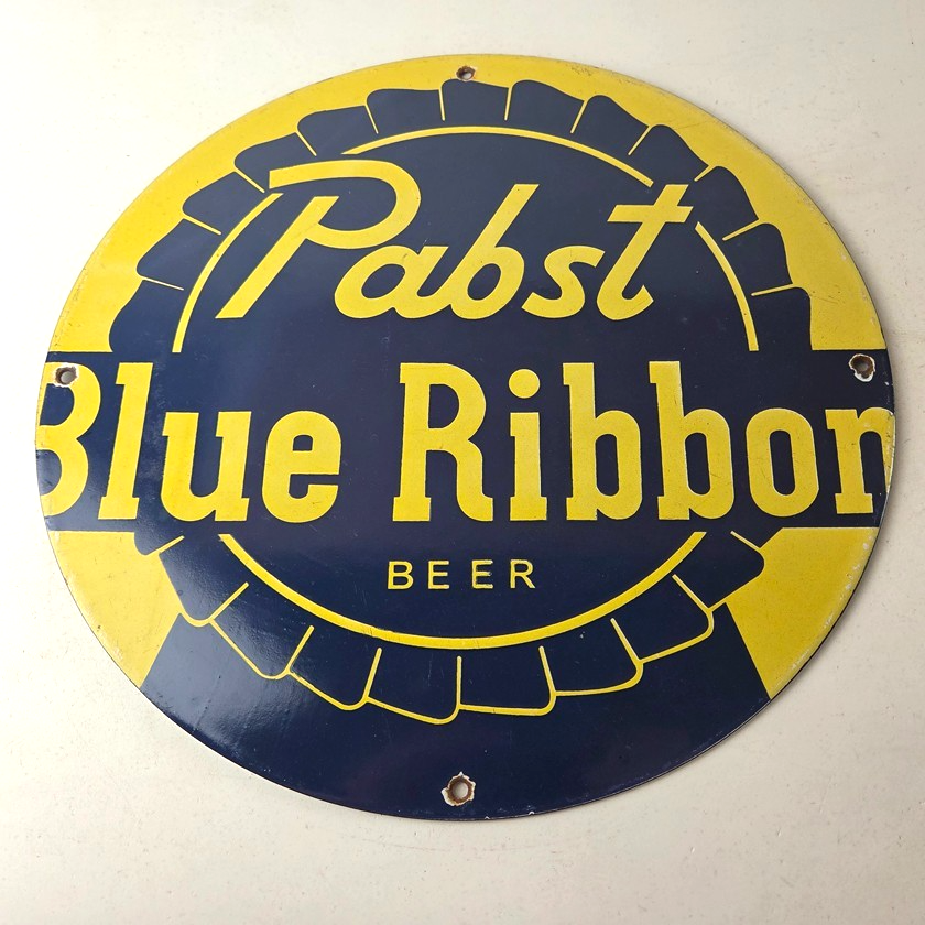 Vintage Pabst Blue Ribbon Sign - Alcohol Beer Brewing Gas Pump Porcelain Sign - Image 15