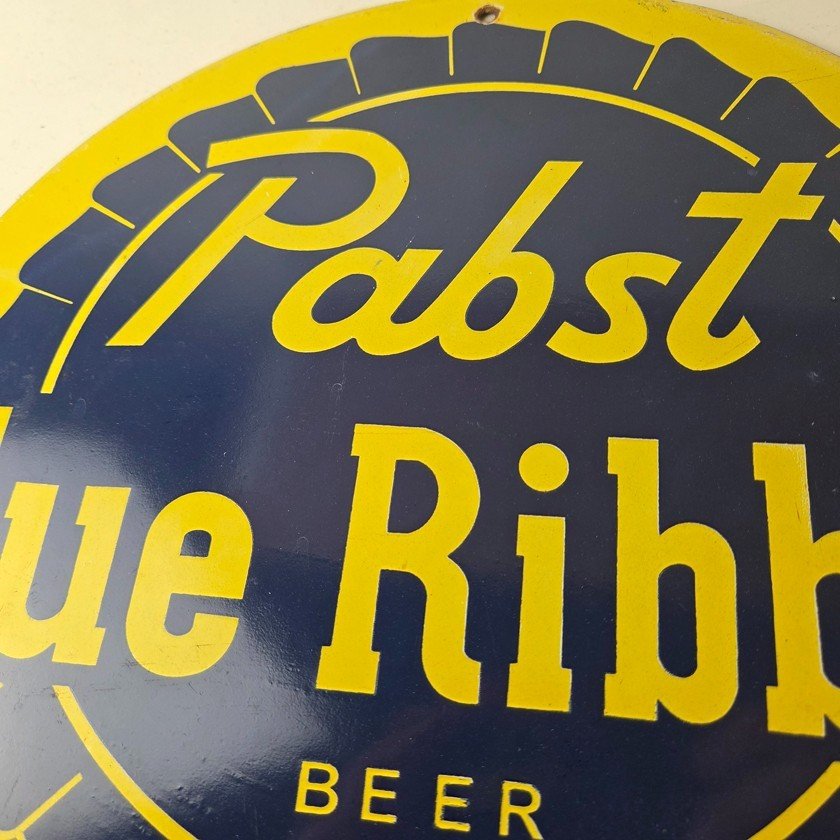Vintage Pabst Blue Ribbon Sign - Alcohol Beer Brewing Gas Pump Porcelain Sign - Image 3