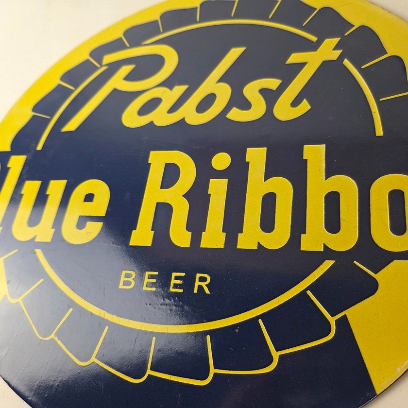 Vintage Pabst Blue Ribbon Sign - Alcohol Beer Brewing Gas Pump Porcelain Sign - Image 4