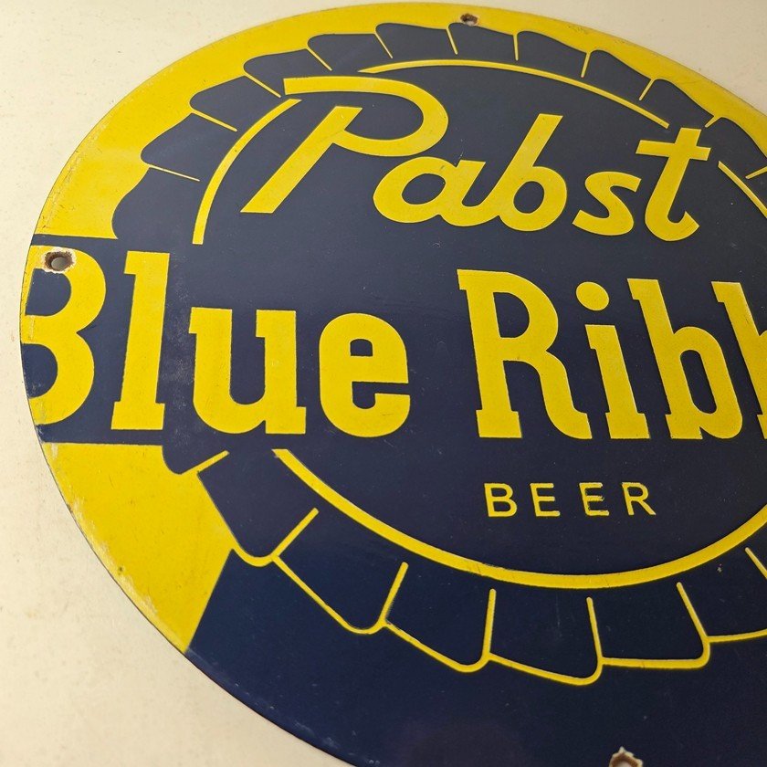 Vintage Pabst Blue Ribbon Sign - Alcohol Beer Brewing Gas Pump Porcelain Sign - Image 6