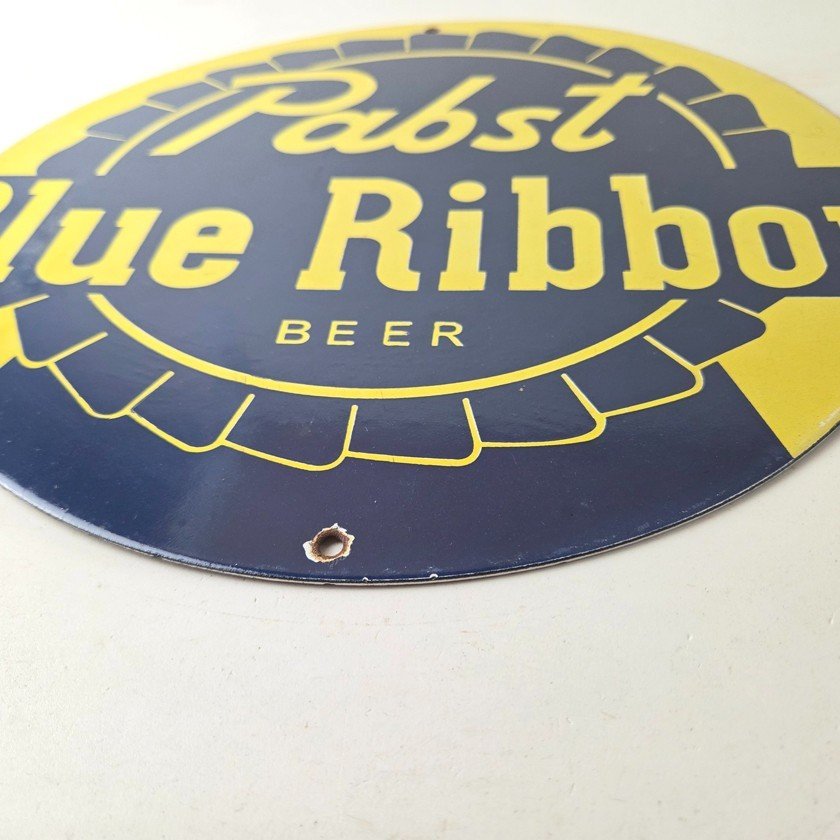 Vintage Pabst Blue Ribbon Sign - Alcohol Beer Brewing Gas Pump Porcelain Sign - Image 10